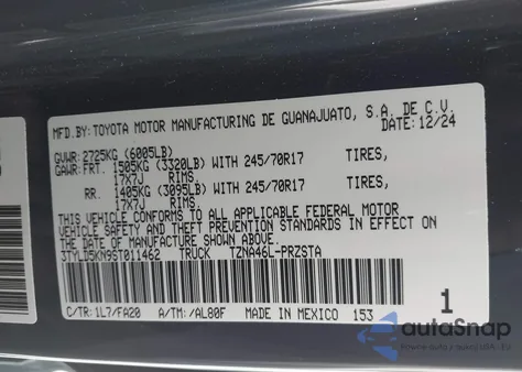 2025 Toyota Tacoma Sr 4Wd from USA, damaged, VIN 3TYLD5KN9ST011462